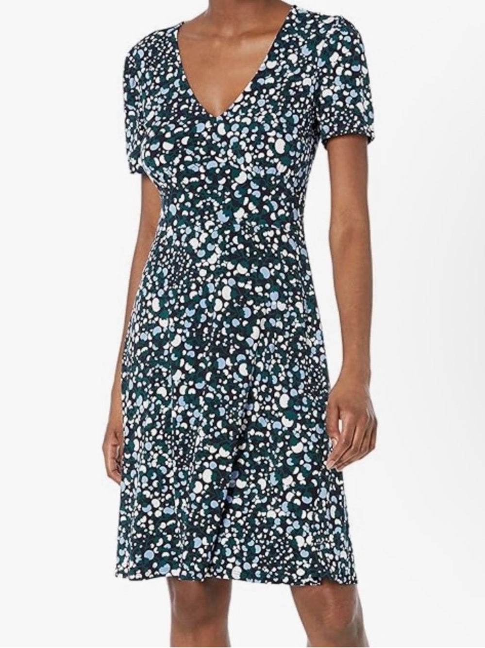 Lark & Ro Navy, Blue & Green Floral V-Neck Midi Dress